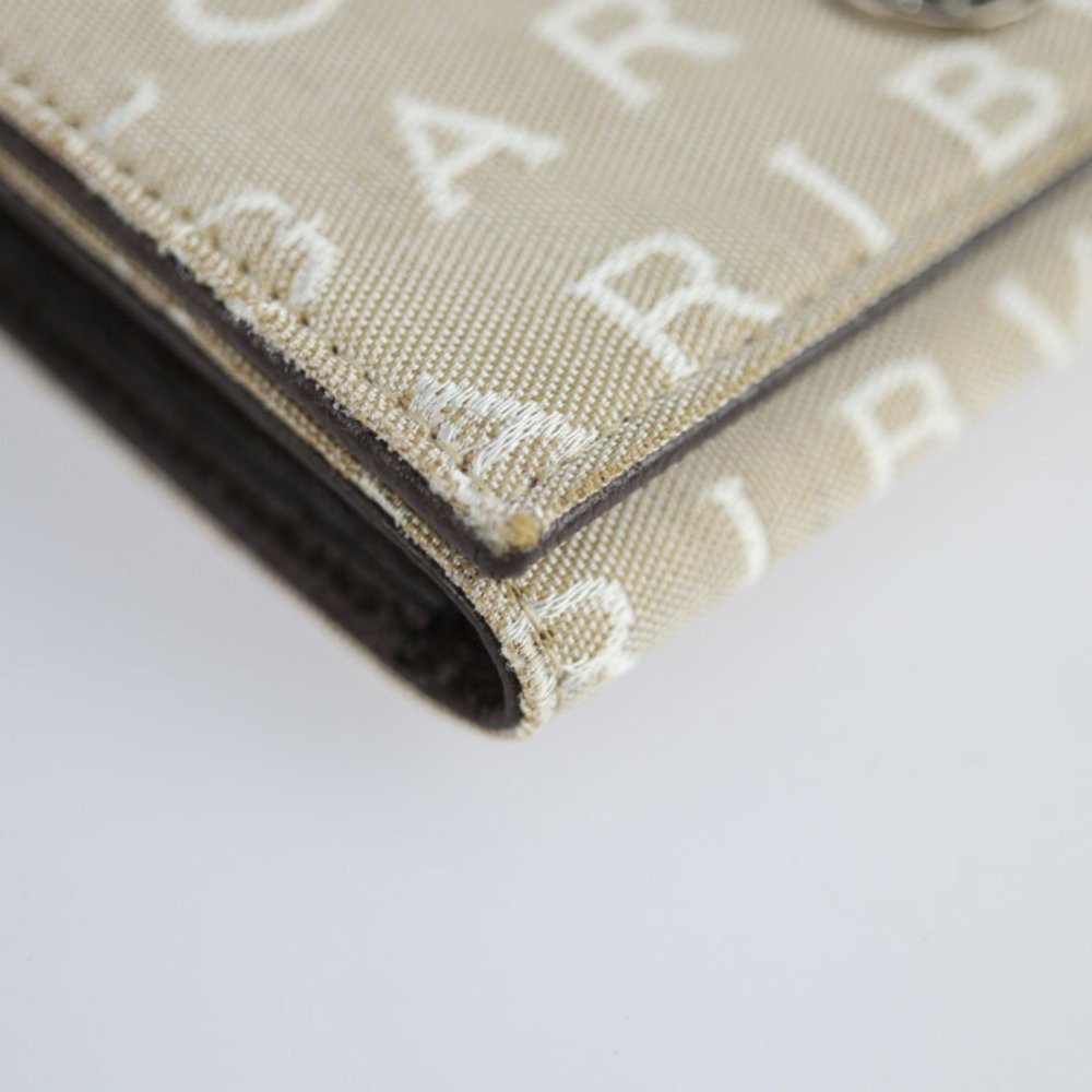 BVLGARI Bulgari Card Case 26549 Canvas Pigskin Beige Chocolate Logomania Foli... - Picture 4 of 9